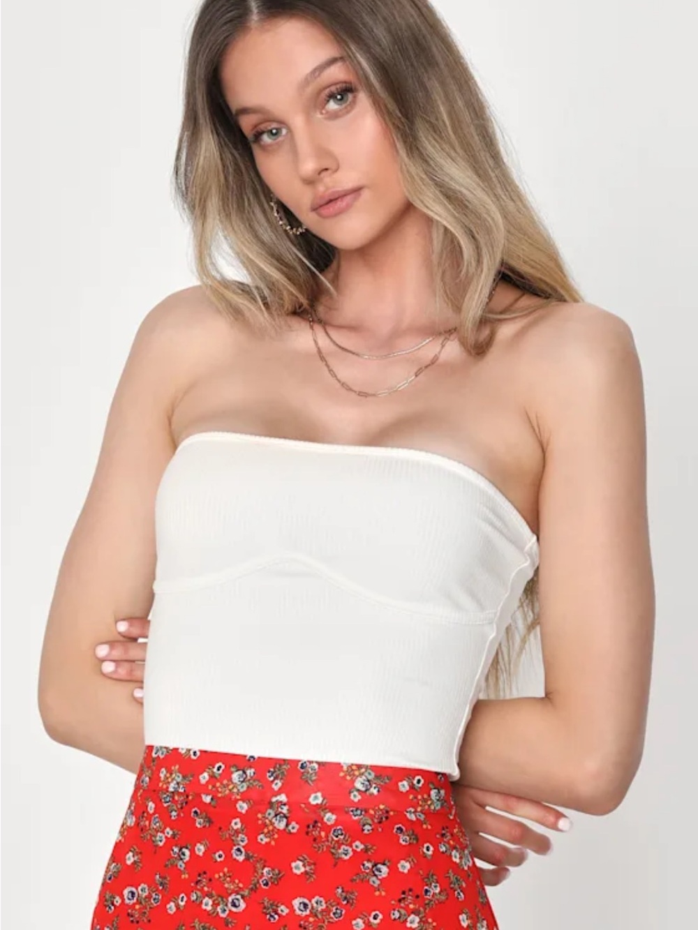 Lulu's White Ribbed Strapless Tube Top